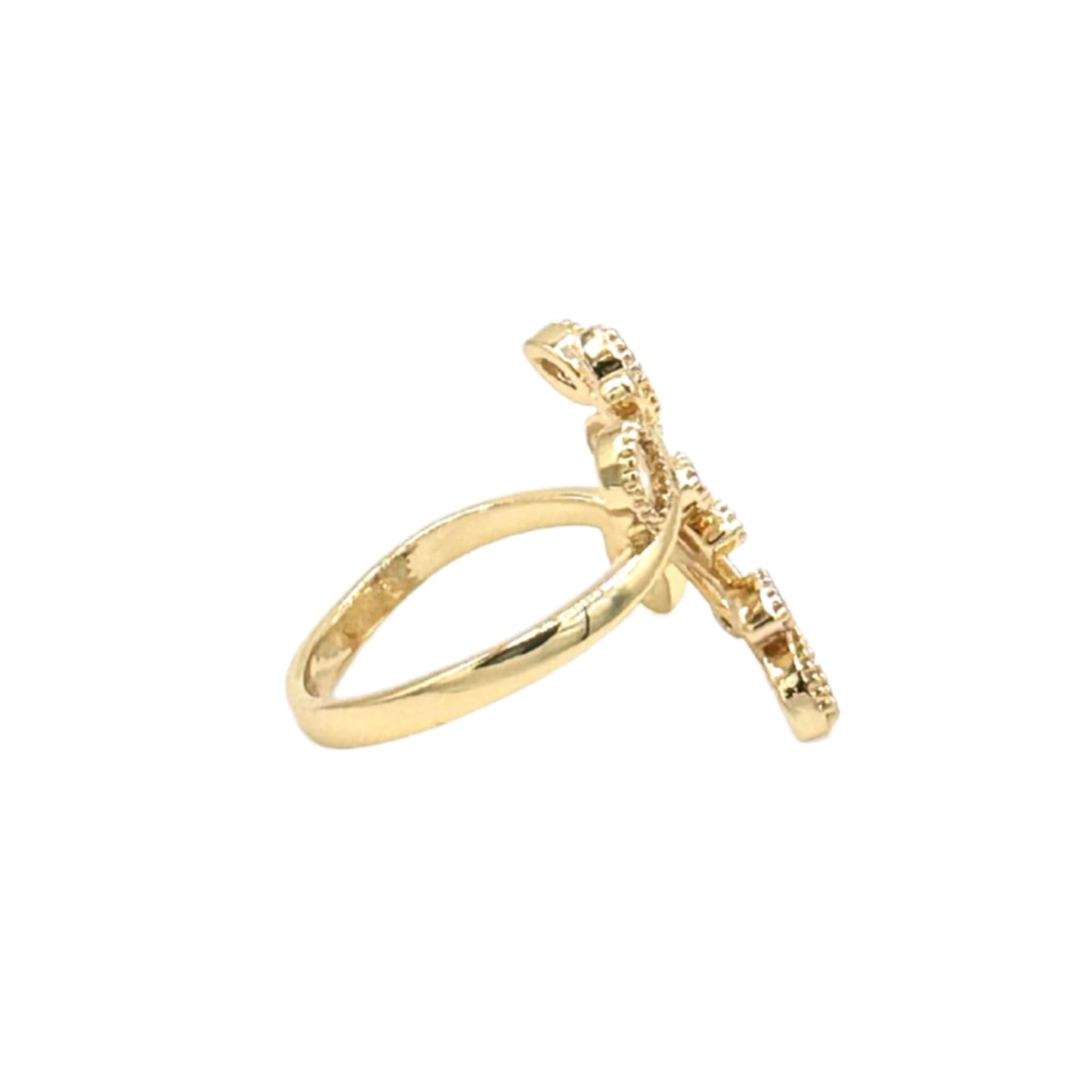 Gold-Plated Leaf Ring with Gemstones