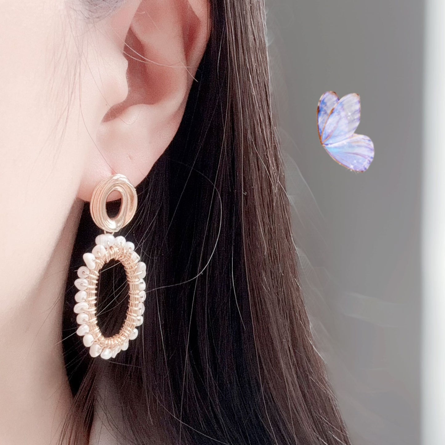 Retro Geometric Freshwater Pearl Drop Earrings