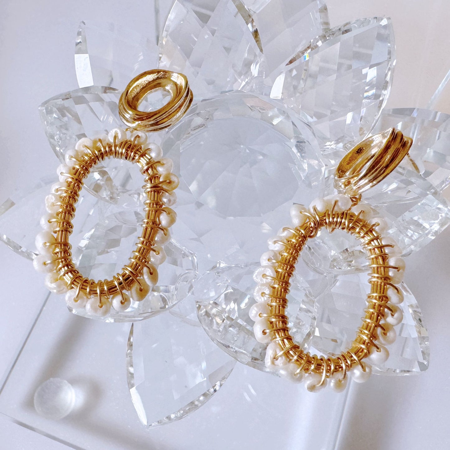 Retro Geometric Freshwater Pearl Drop Earrings
