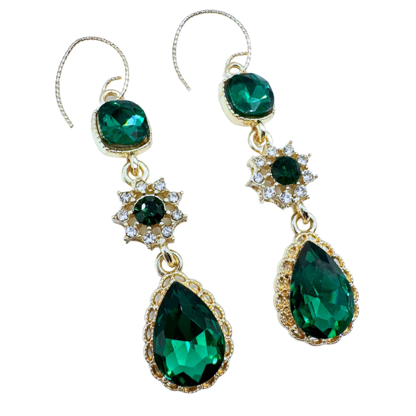 Retro Green Zircon Drop Earrings
