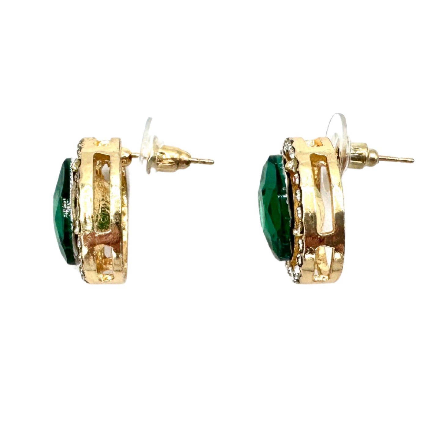 Emerald Zircon Copper Earrings with Silver Needle