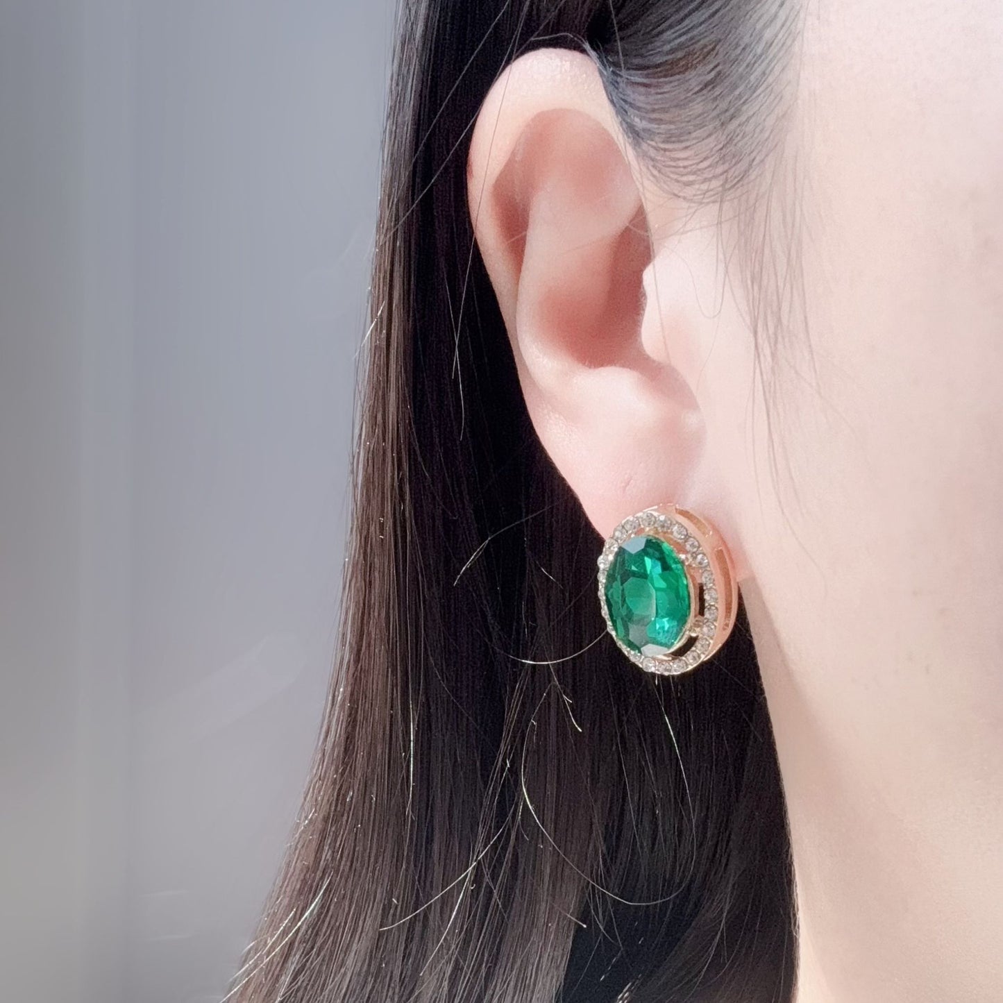 Emerald Zircon Copper Earrings with Silver Needle
