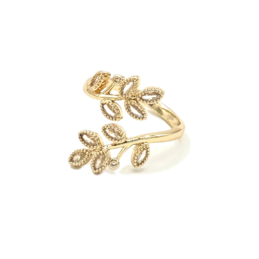 Gold-Plated Leaf Ring with Gemstones