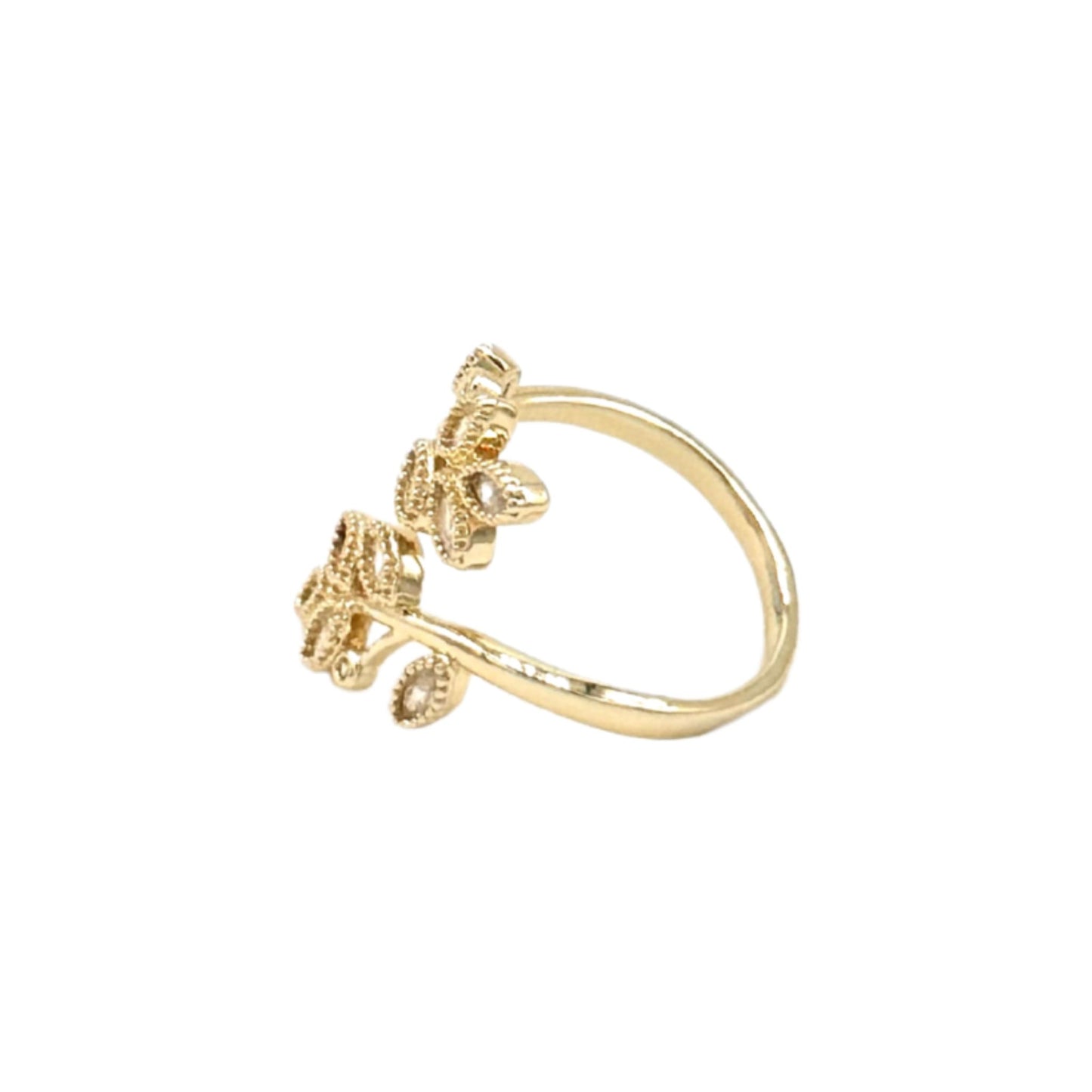 Gold-Plated Leaf Ring with Gemstones