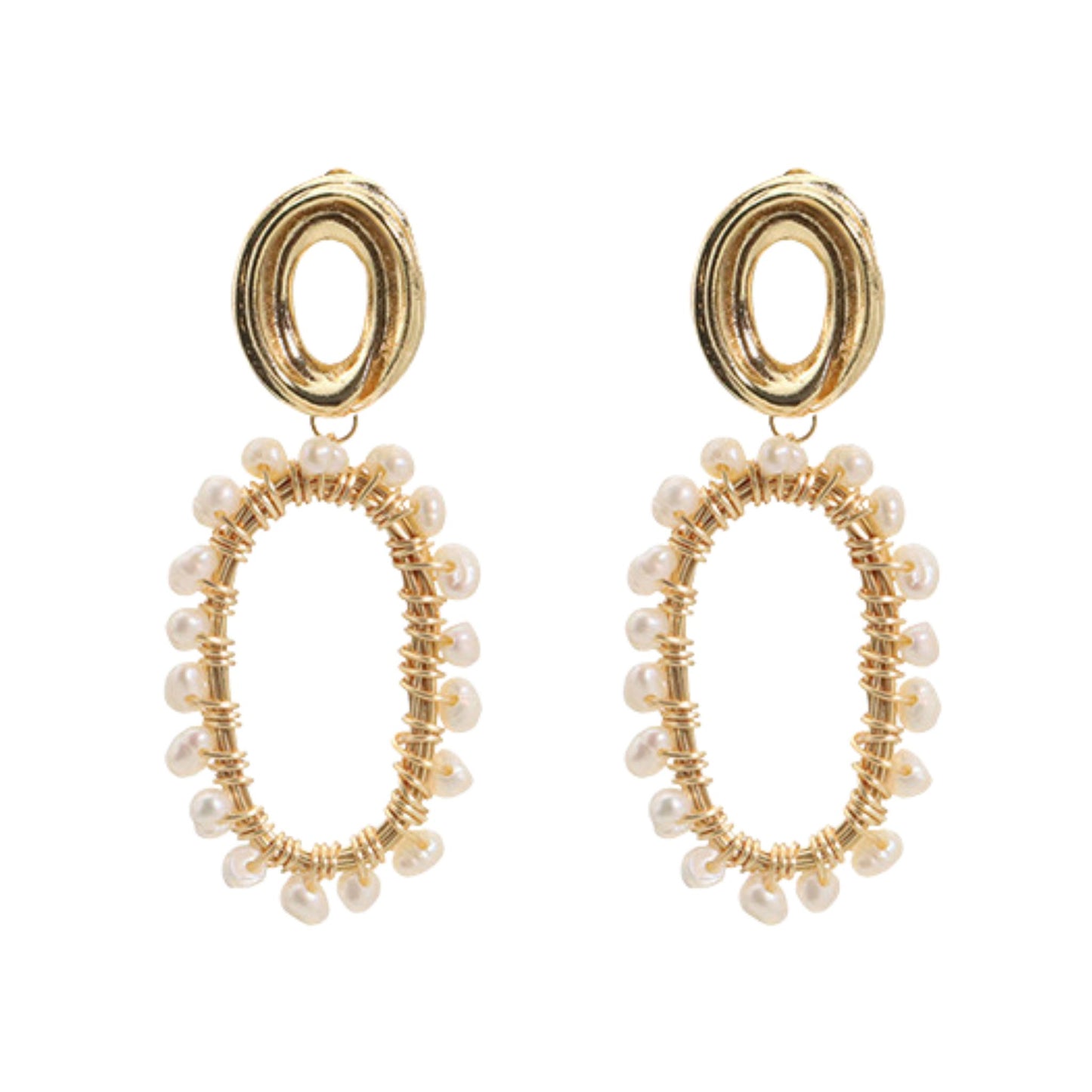 Retro Geometric Freshwater Pearl Drop Earrings