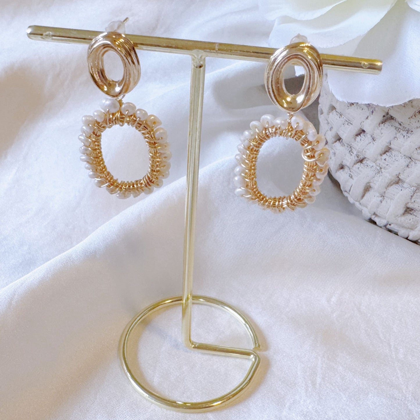 Retro Geometric Freshwater Pearl Drop Earrings