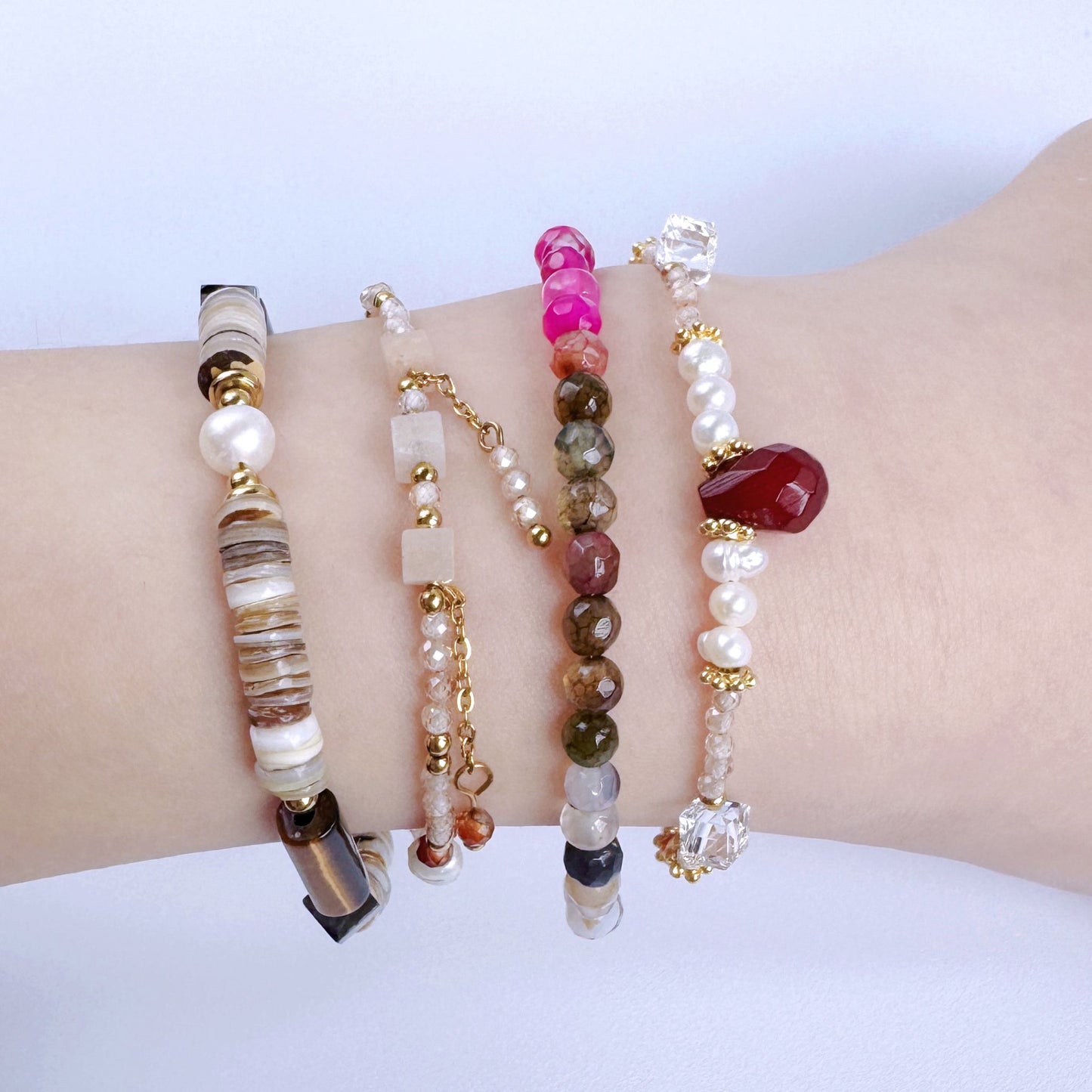 Freshwater Pearl & Agate Adjustable Bracelet