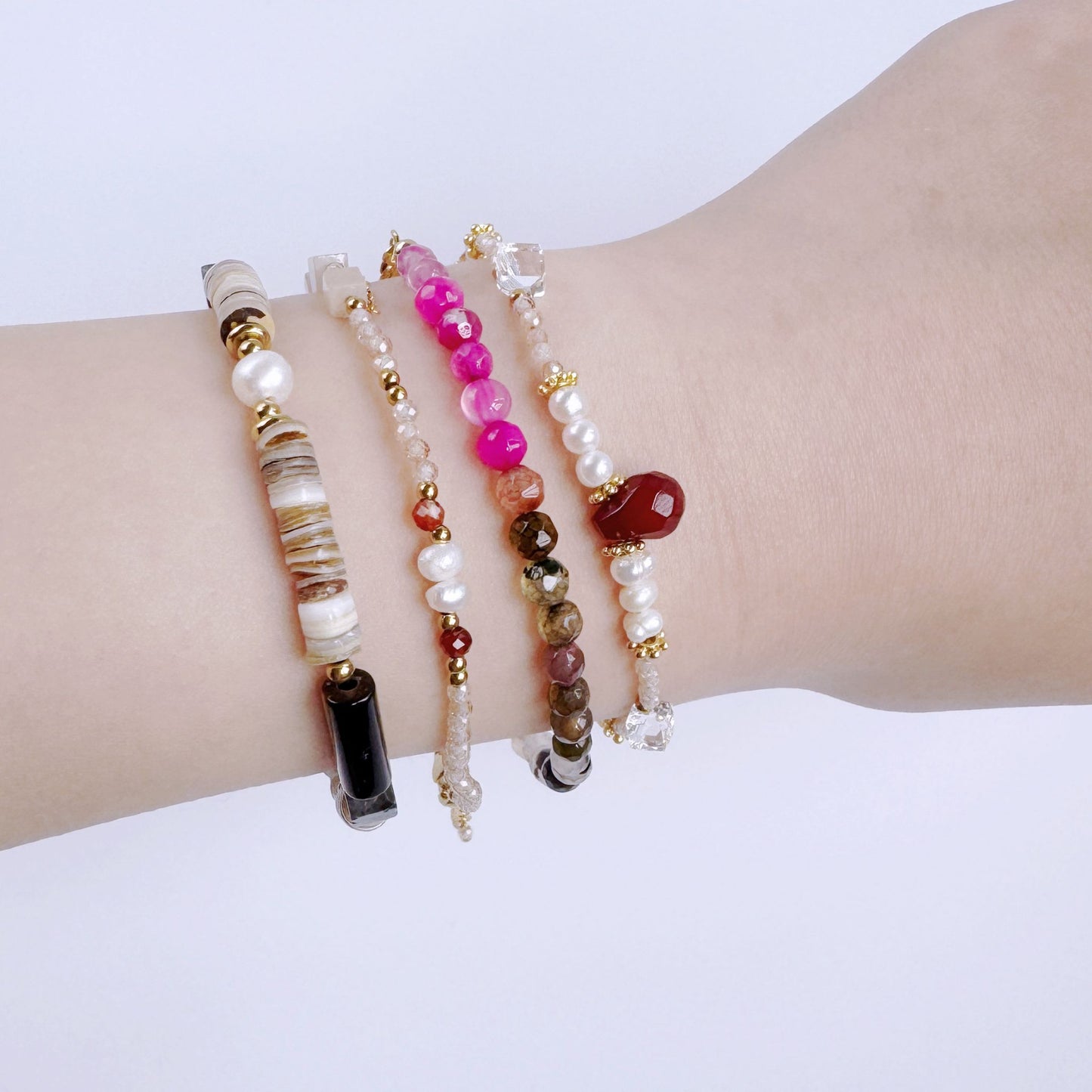 Freshwater Pearl & Agate Adjustable Bracelet