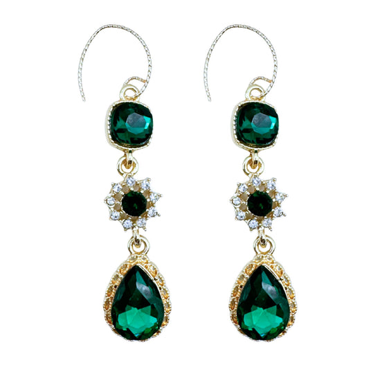 Retro Green Zircon Drop Earrings