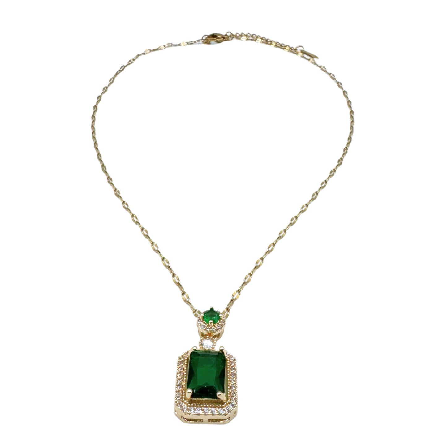 Gold-Plated Green Gemstone Pendant Necklace