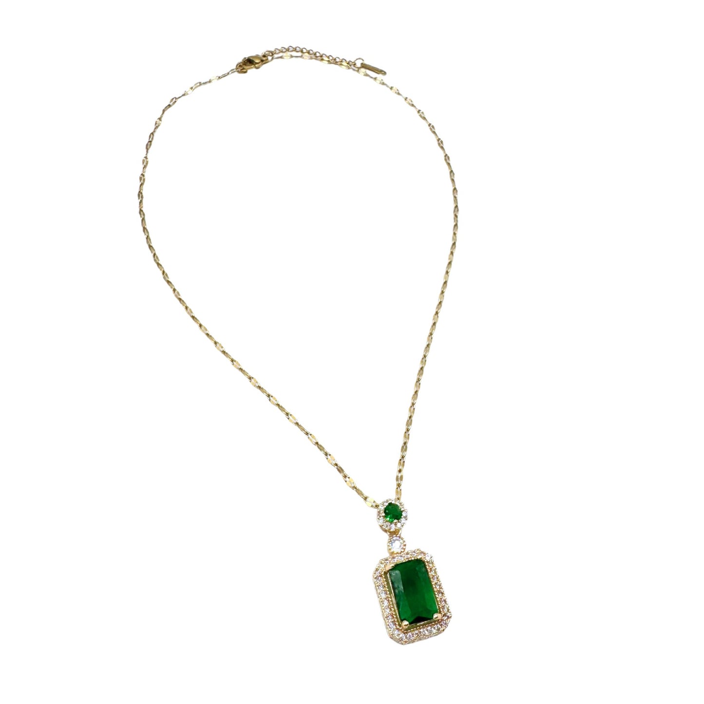 Gold-Plated Green Gemstone Pendant Necklace