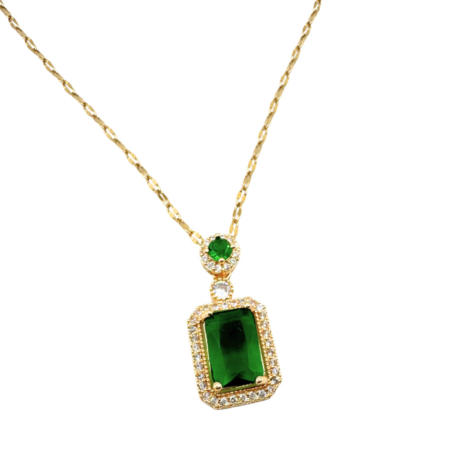 Gold-Plated Green Gemstone Pendant Necklace