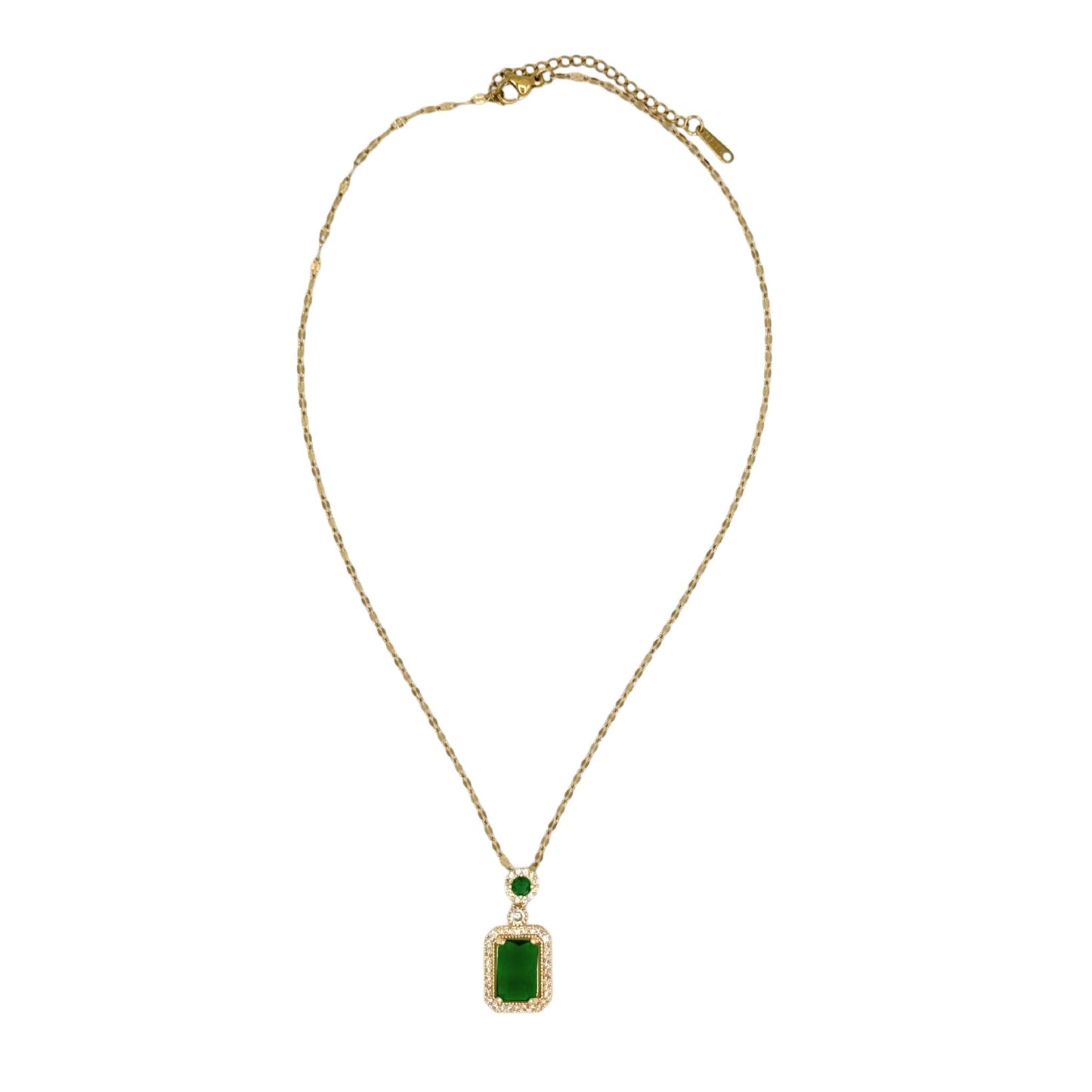 Gold-Plated Green Gemstone Pendant Necklace