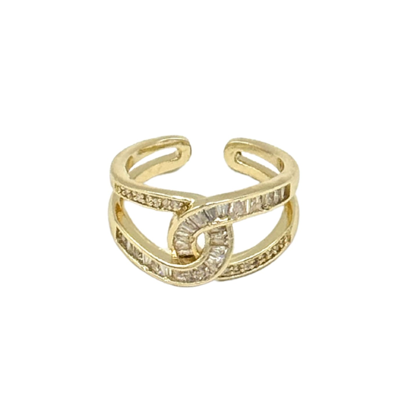 Gold Plated Adjustable Cross Ring with Gemstones