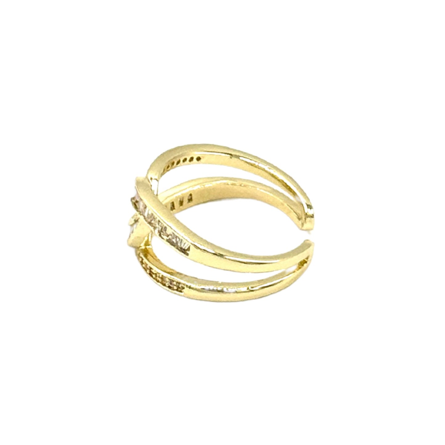 Gold Plated Adjustable Cross Ring with Gemstones