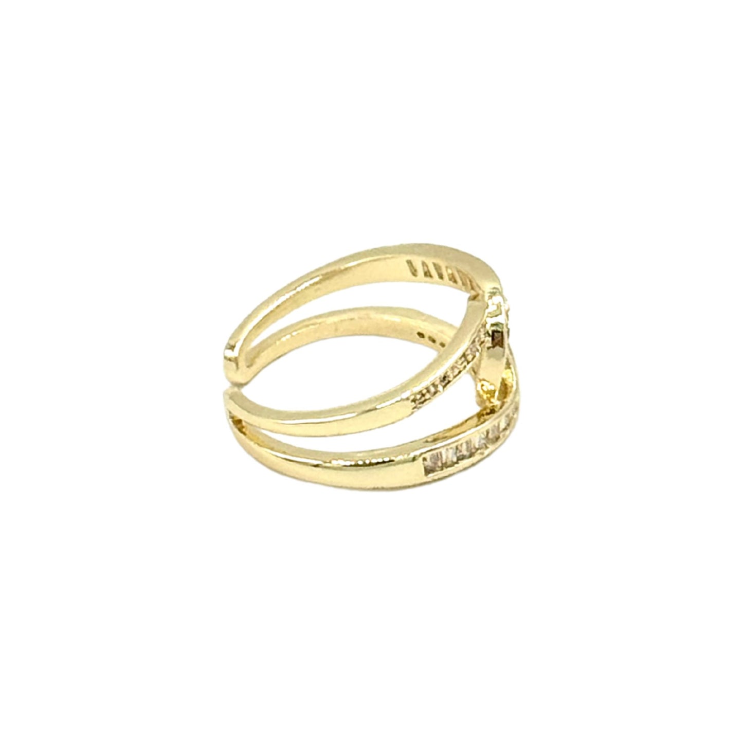 Gold Plated Adjustable Cross Ring with Gemstones