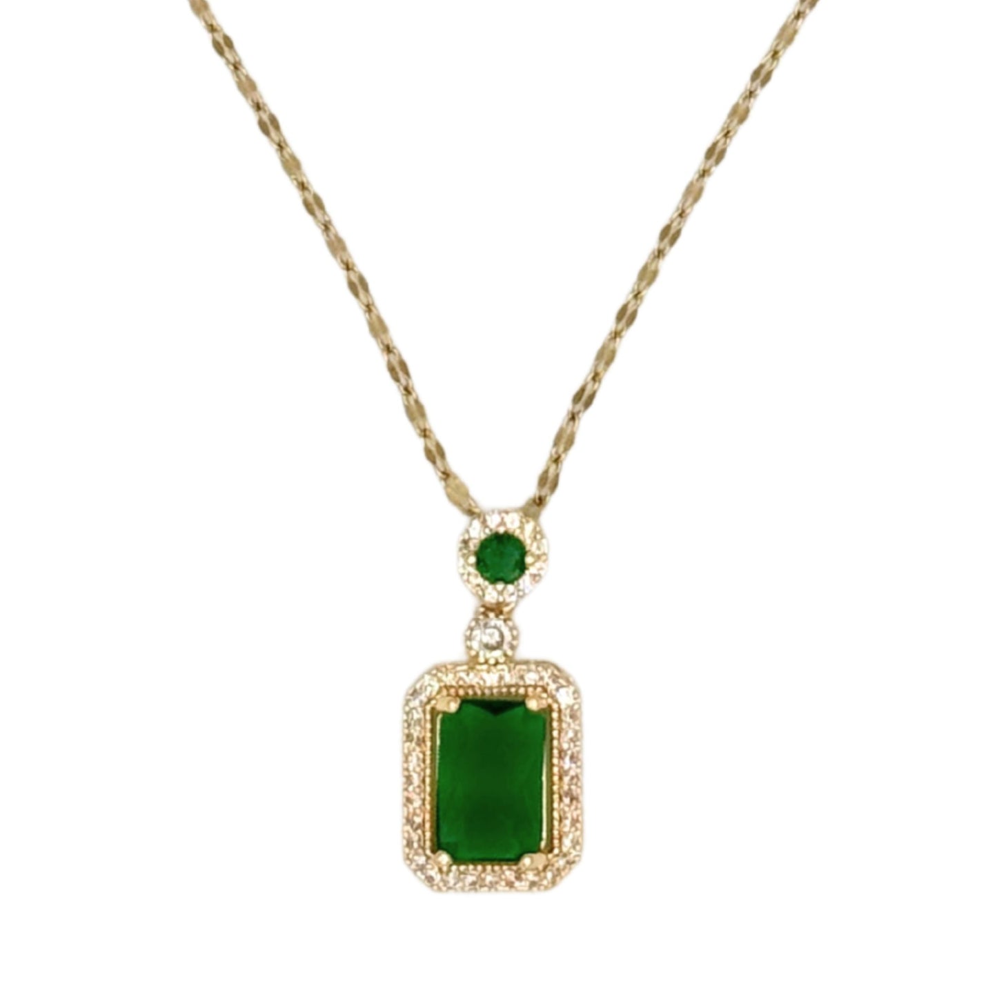 Gold-Plated Green Gemstone Pendant Necklace