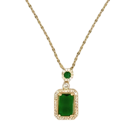Gold-Plated Green Gemstone Pendant Necklace