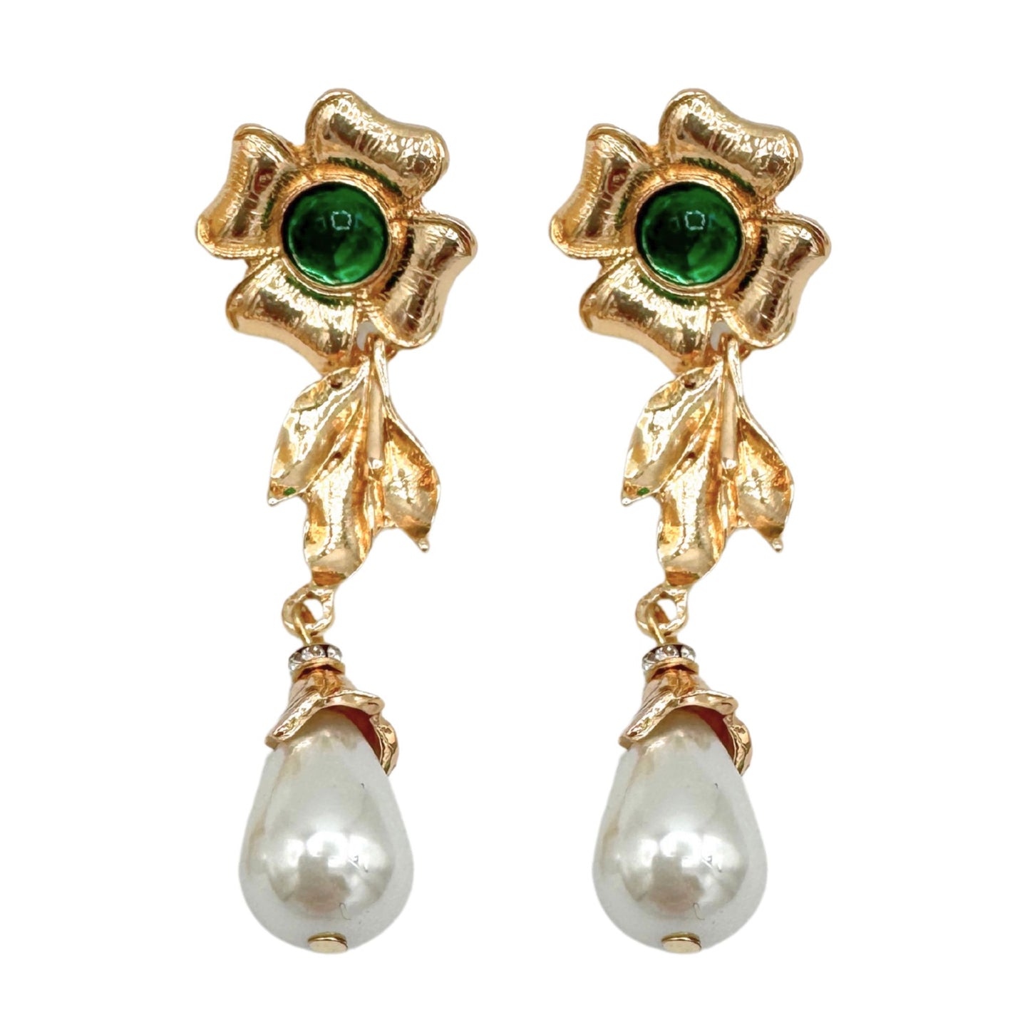 Elegant Green Zircon & Pearl Drop Earrings